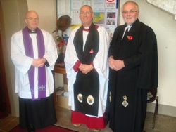 The Very Rev Tony Devlin; Archdeacon Stephen McBride and the Rev Jack Moore, Methodist Church, at the Remembrance Day Service in Antrim.